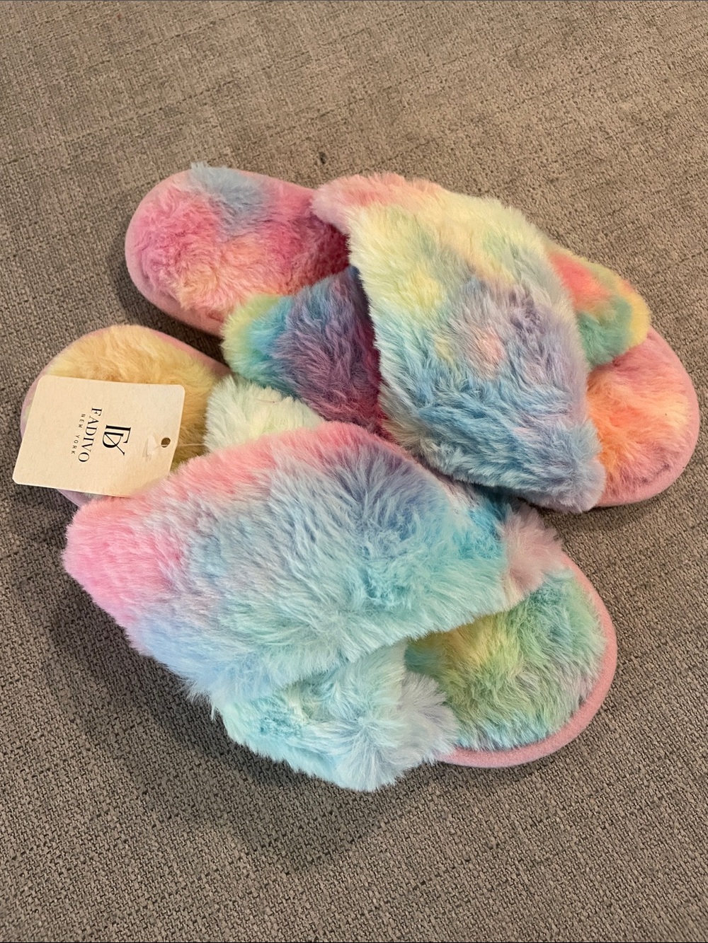 Fadivo Pastel Rainbow Faux-Fur Slide Slippers for Women